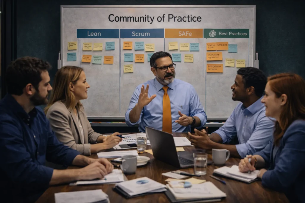 Comunidad de práctica reunida compartiendo aprendizajes de transformación
