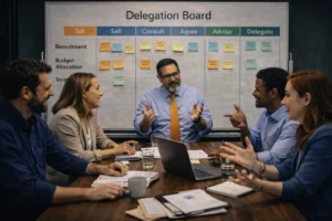 Equipo usando Delegation Board para definir niveles de autonomía