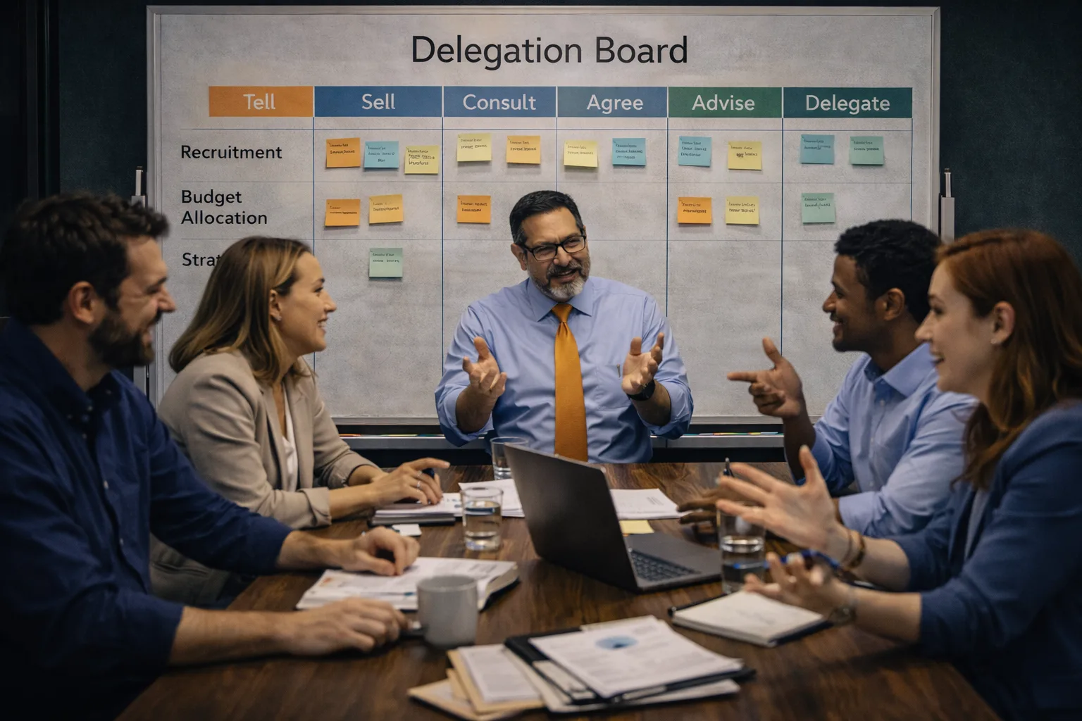 Equipo usando Delegation Board para definir niveles de autonomía