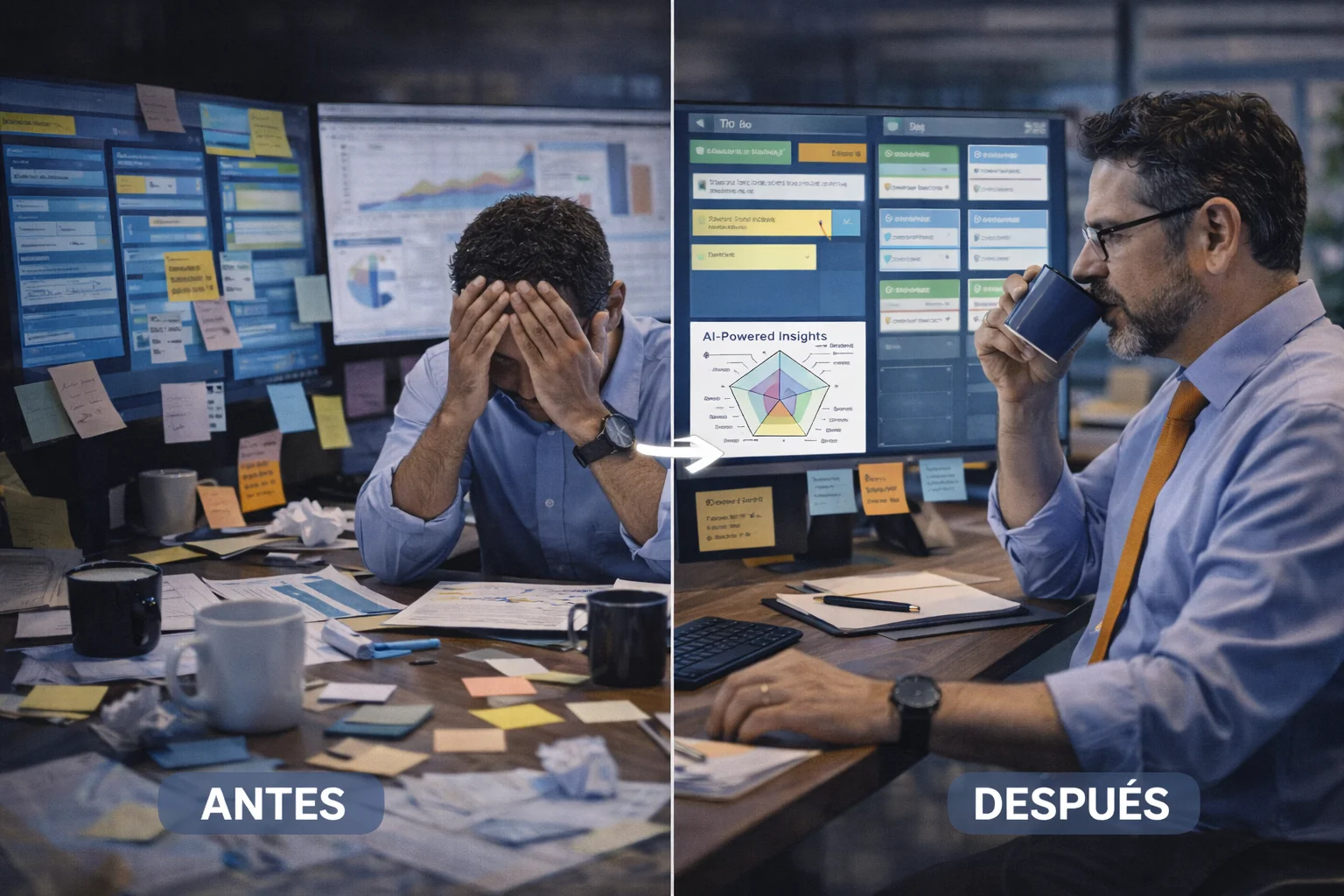 Antes y despues de transformacion del trabajo con AgileNext